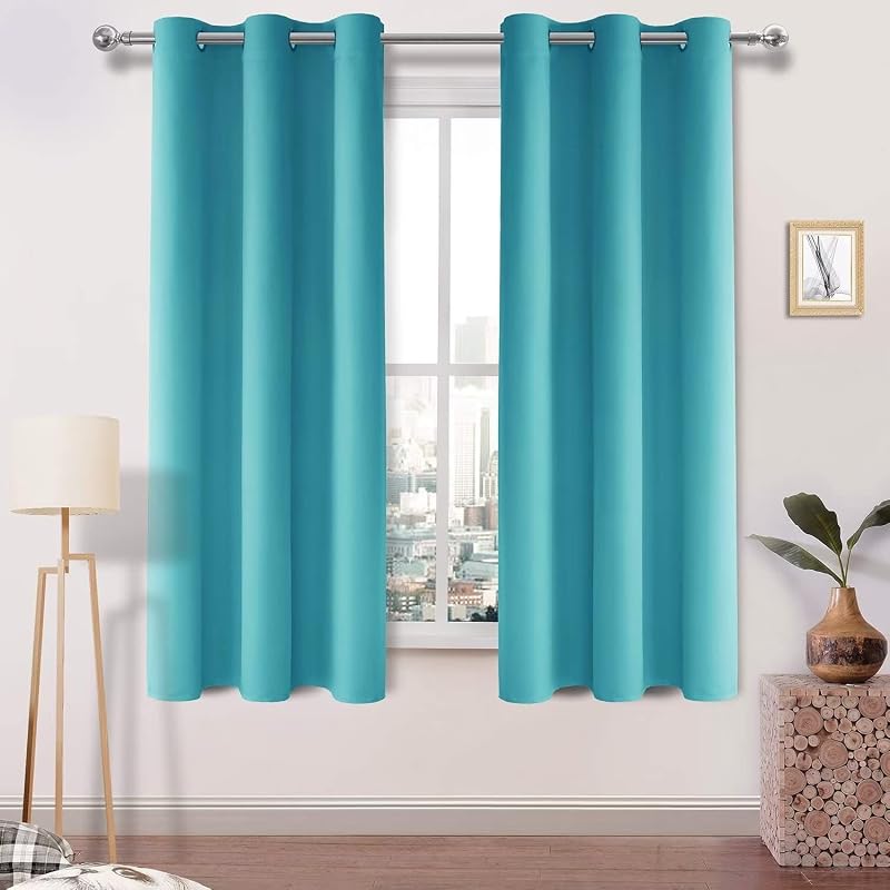 DWCN Turquoise Blackout Curtains 46x72 Eyelet Panels Bedroom Living Room