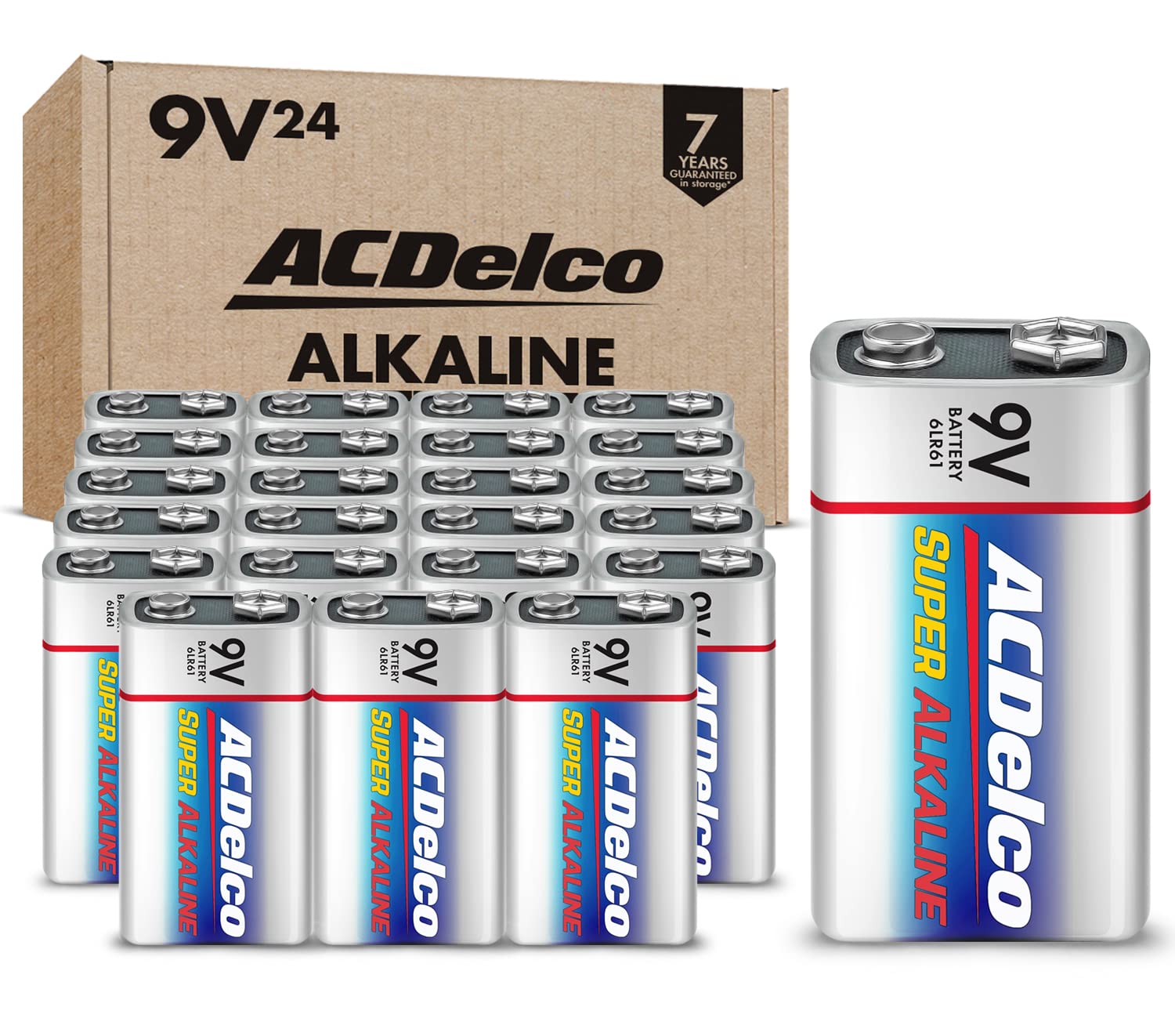 ACDelco 24-Count 9V Batteries, Maximum Power Super Alkaline Battery for Home and Office, 7-Year Shelf Life, Reclosable Packaging