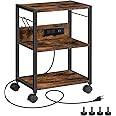 MAHANCRIS Industrial Printer Cart, 3-Tier Mobile Printer Stand, Rolling Cart with Power Outlets and USB Ports, Home Printer Stand with 2 Hooks, for Office, Living Room, Rustic Brown PTHR40E01Z