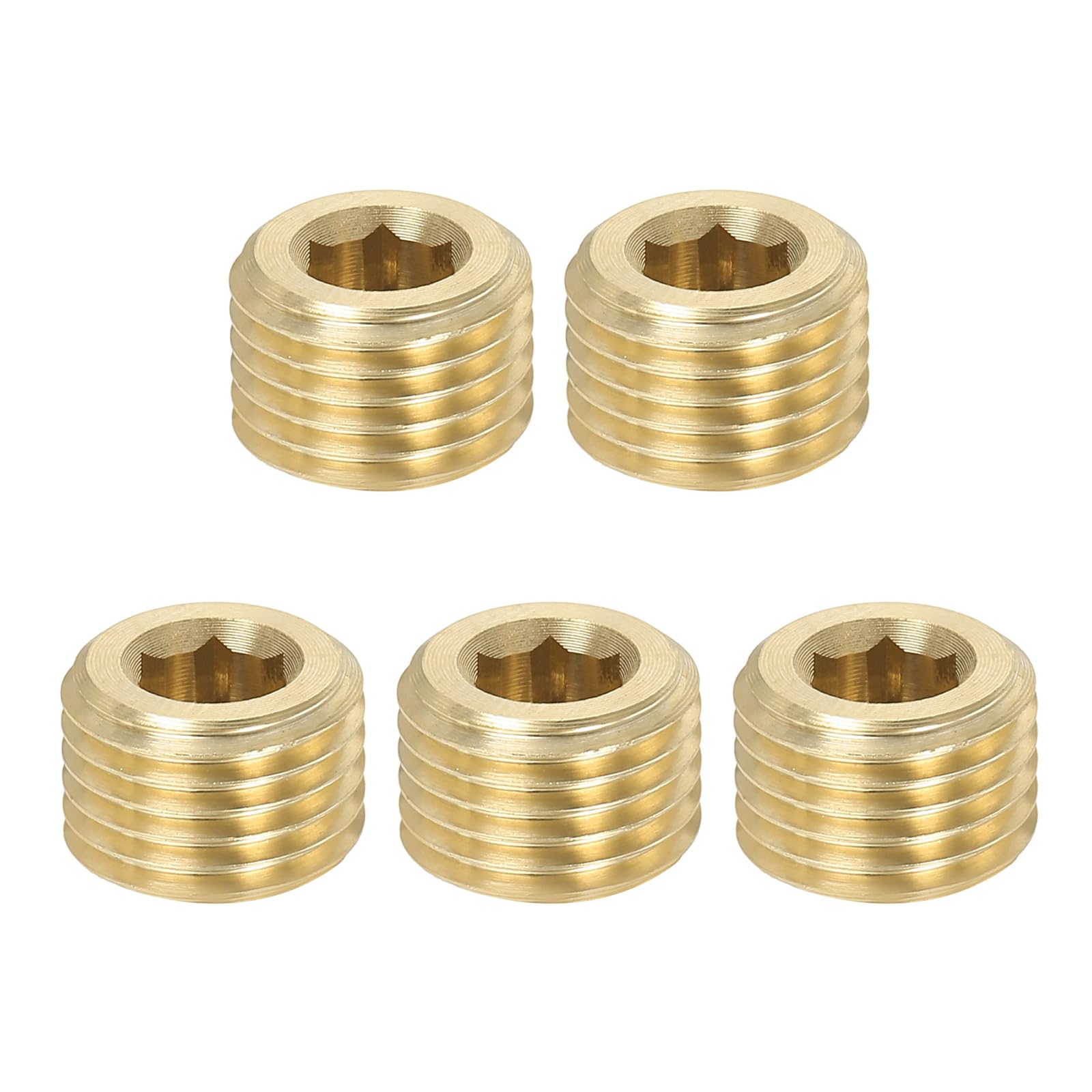 PATIKIL 1/4 inch Male BSP Pipe Plug Internal Hex Thread Socket, 5 Pack Hex Counter Sunk Solid Brass Pipe Plug Fitting Set for Pipe Air Tanks