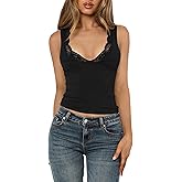SweatyRocks Women's Lace Camisole Tank Tops Deep V Neck Sleeveless Fitted Going Out Crop Top