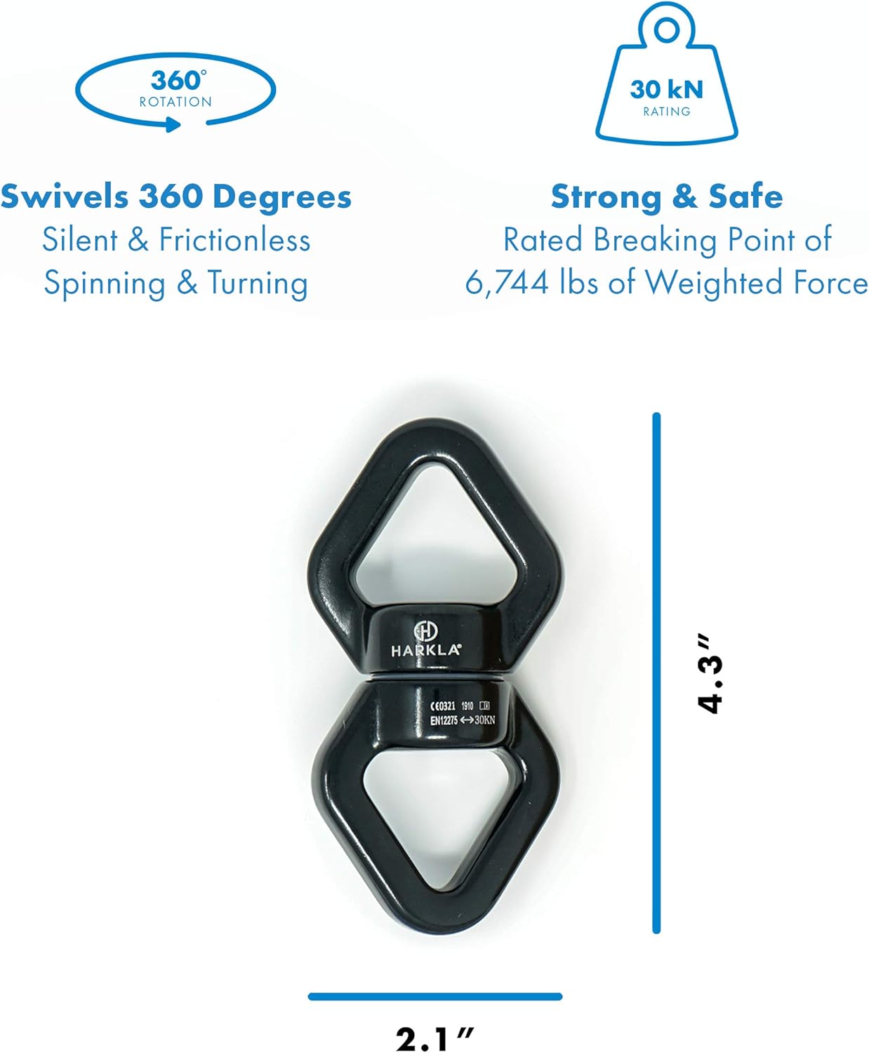 Harkla Swing Swivel (30 kN, 6,744 lbs Rated Breaking Point), Rotational Device for Swing or Aerial Rig - Image 4