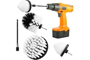 FGBNM 4pcs Drill Brush Attachment Set, Yellow/Blue/Black/Red/Pink/Green/White Power Scrubber Brush with 1/4in Extend Attachment, Drill Scrub Brush for Showers, Tubs, Tile, Grout (4pcs, White)