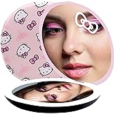 Impressions Vanity Hello Kitty Supercute Signature Compact Mirror with Light, Travel Makeup Mirror with 3X Magnification and Daylight LED Lighting and Adjustable Brightness (Pink)