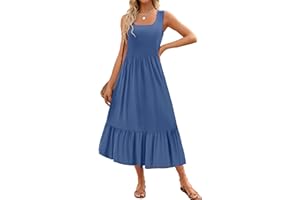 ZESICA Women's 2025 Summer Sleeveless Dress Square Neck Pleated Swing Casual Maxi Dresses with Pockets