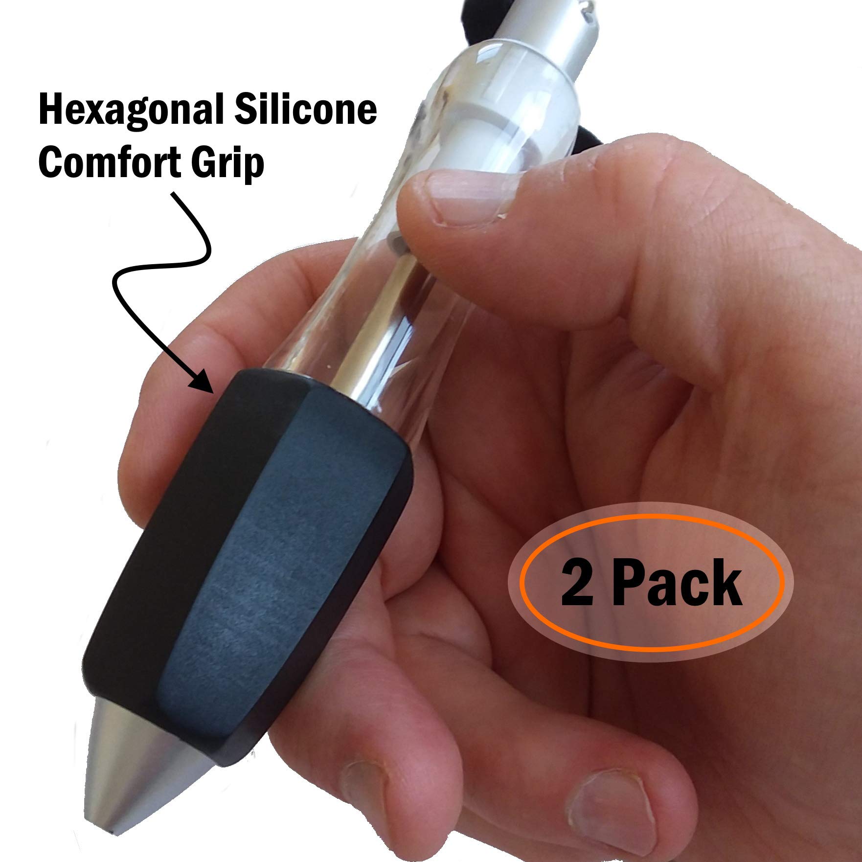 Thixotropic Super Big Fat Pens | Hexagonal Silicone Grip: Large, Easy to Hold Pens for Arthritis (2 pack), Black Ink