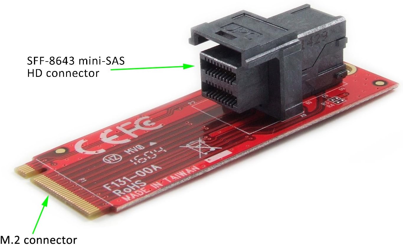 Ableconn M2U2131 M.2 Module SFF8643 MiniSAS HD 36Pin Connector U.2 (SFF8639) PCIeNVMe SSD