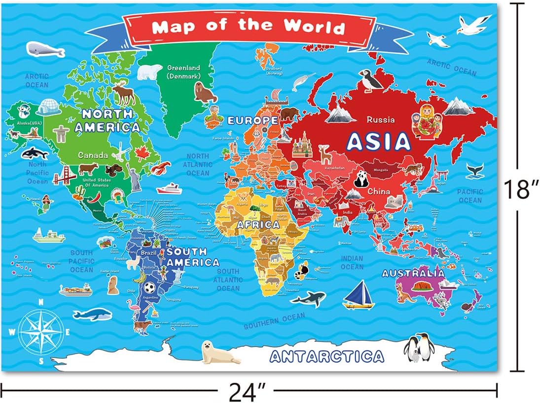 Amazon 子供用世界地図とアメリカの地図 米国と世界の壁地図 18 X 24インチ ラミネートされた世界と米国米国地図ポスター 学習 教室 教育 学校のリソースに 地図 文房具 オフィス用品
