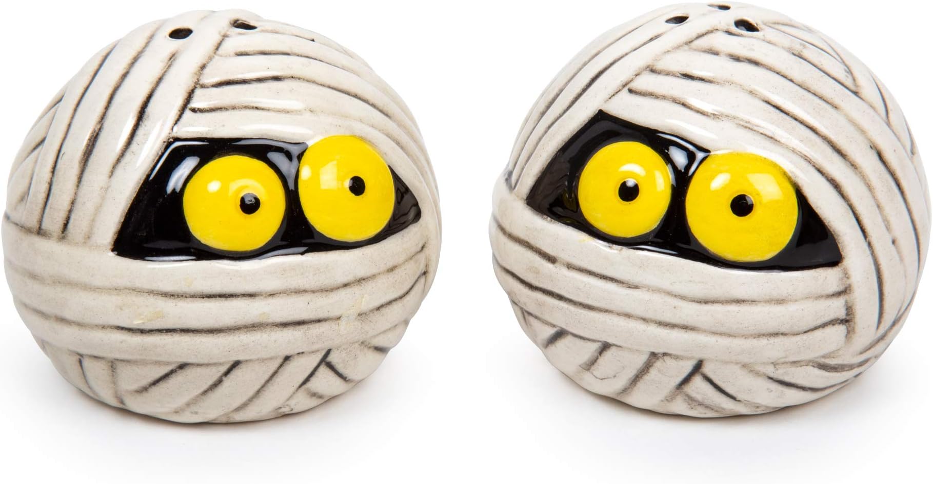 Luciano Housewares 38569 Cute Halloween Mummy Ceramic Set Novelty Salt and Pepper Shakers, 2.5 x 2.5 inches, Multicolor