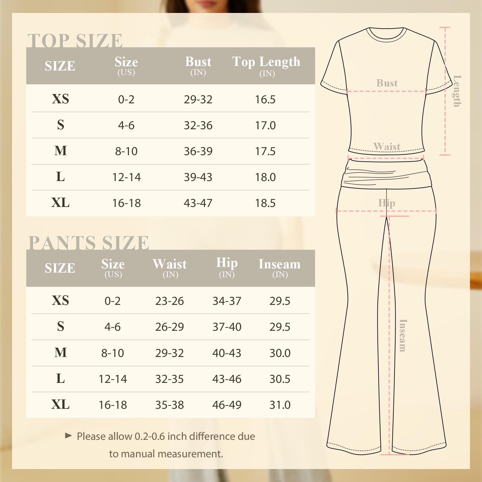 COPYLEAF Two Piece Lounge Sets for Women Fold Over Flare Pants Short Sleeve Crop Top Y2k Outfits Matching Set Tracksuit(Light Grey S) - Image 5