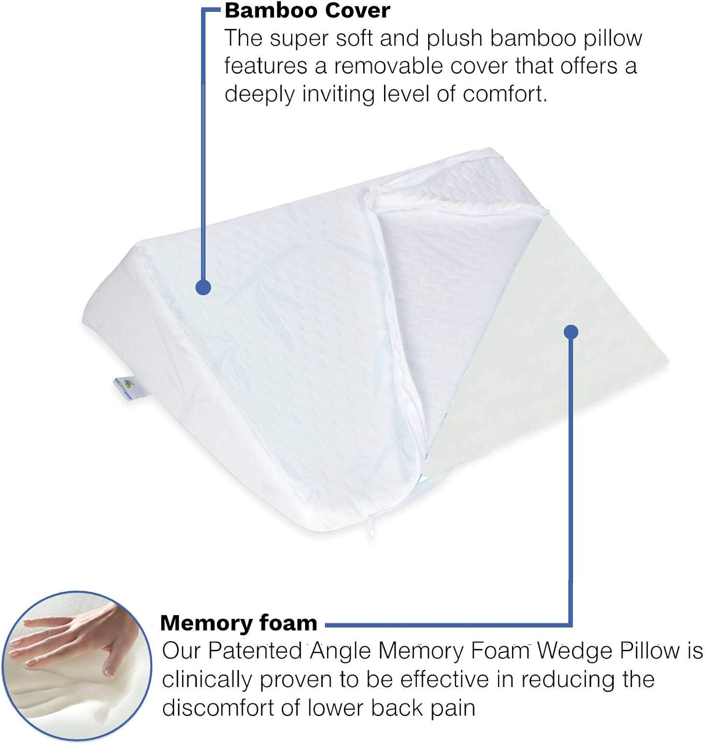 The Angle by Back Support Systems | Eco Friendly, Medical Quality Memory Foam Bed Wedge Leg Pillow for Back Pain | Guaranteed to Help Reduce Back Pain Immediately (Bamboo, Extra Wide): Home & Kitchen