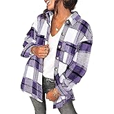 Zeagoo Women Flannel Shacket Jacket Plaid Button Down Long Sleeve Shirt Fall Outfits 2026