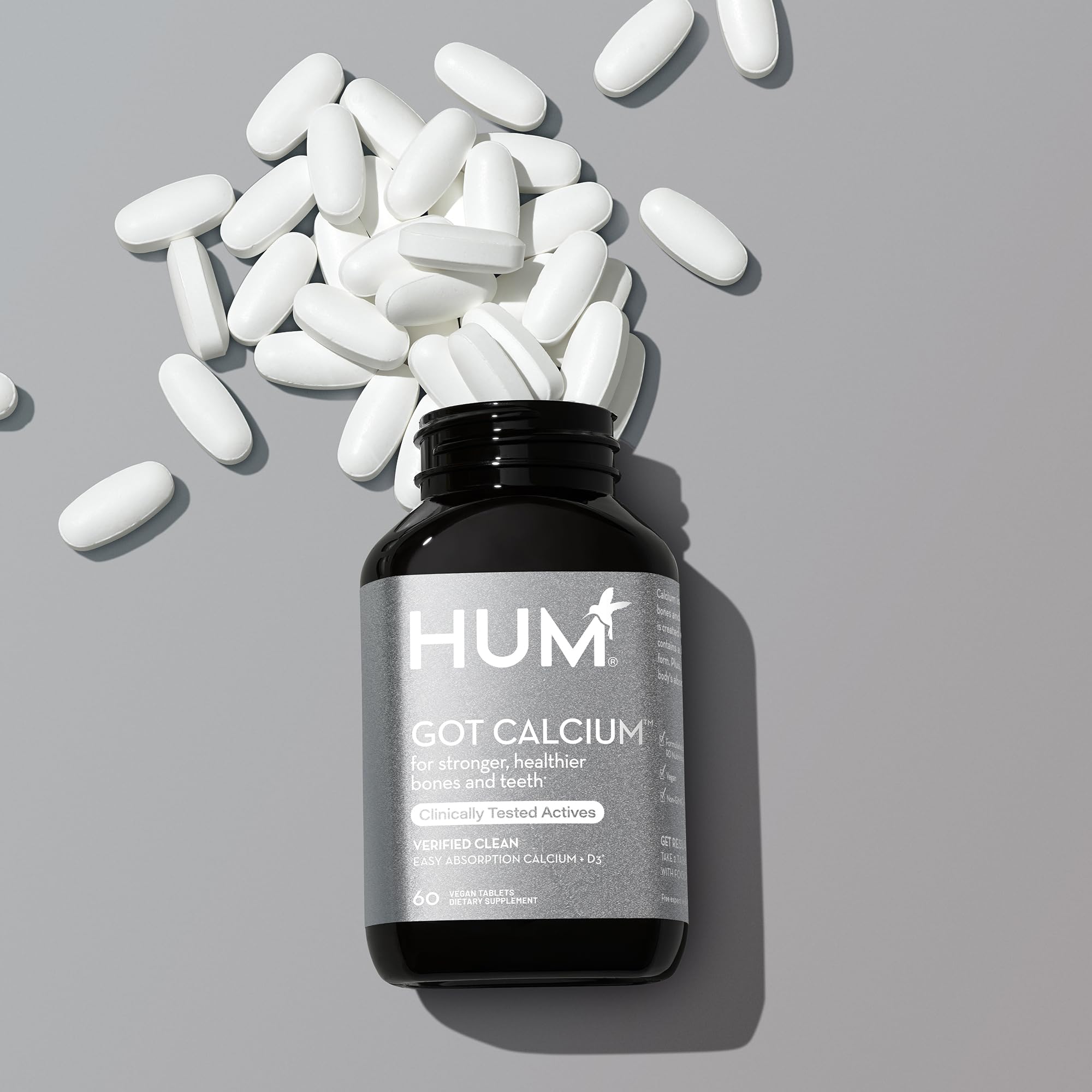 HUM Got Calcium Supplements for Women and Men, Vegan Bone Health & Teeth Health Support Supplement, 630mg Calcium with Vitamin D3, Citrate, for Easy Enhanced Absorption, 60 Vegan Tablets