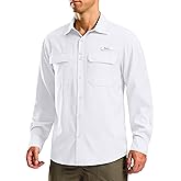 Pudolla Men's Sun Protection Fishing Shirt Lightweight Long Sleeve UPF 50+ Hiking Shirt for Men Outdoor Travel with Pockets