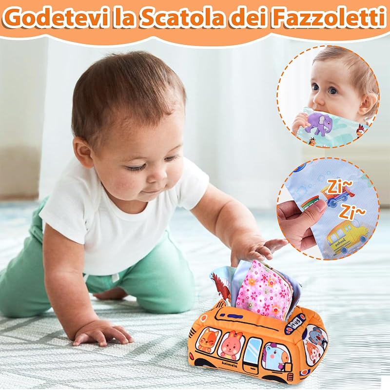 6 in 1 Giocattolo Montessori per Bambini, Giocattolo per Bambini da 6 a 12 Mesi, Blocchi Impilabili, Scatolina per i Fazzoletti, Giocattolo Montessori per Bambini da 1, 2, 3 Anni, Regalo per