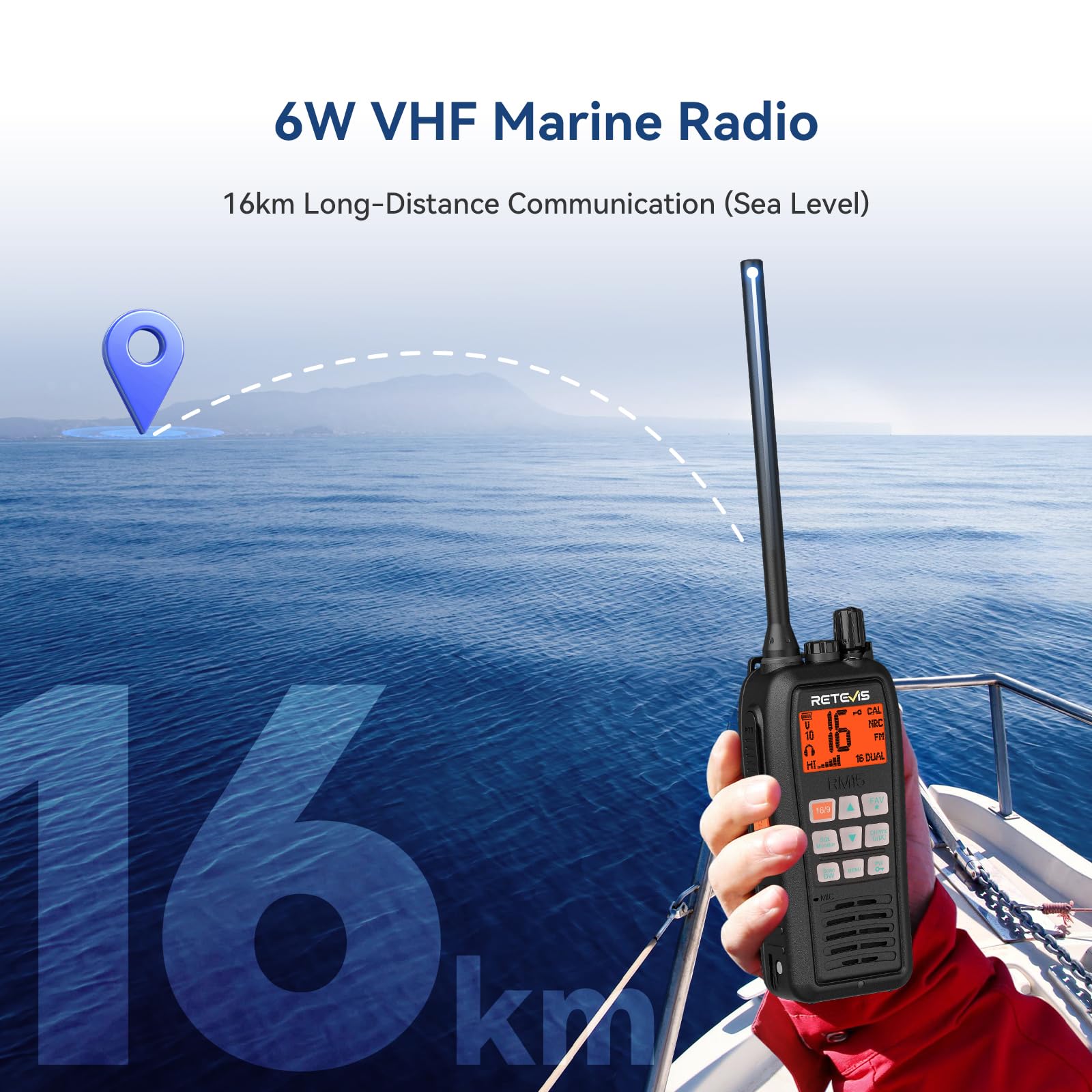 Condition photo showing New/Like New for retevis rm15 marine radio 6w, ip68 floating vhf radio handheld, overboard sound & light alarm, dual-