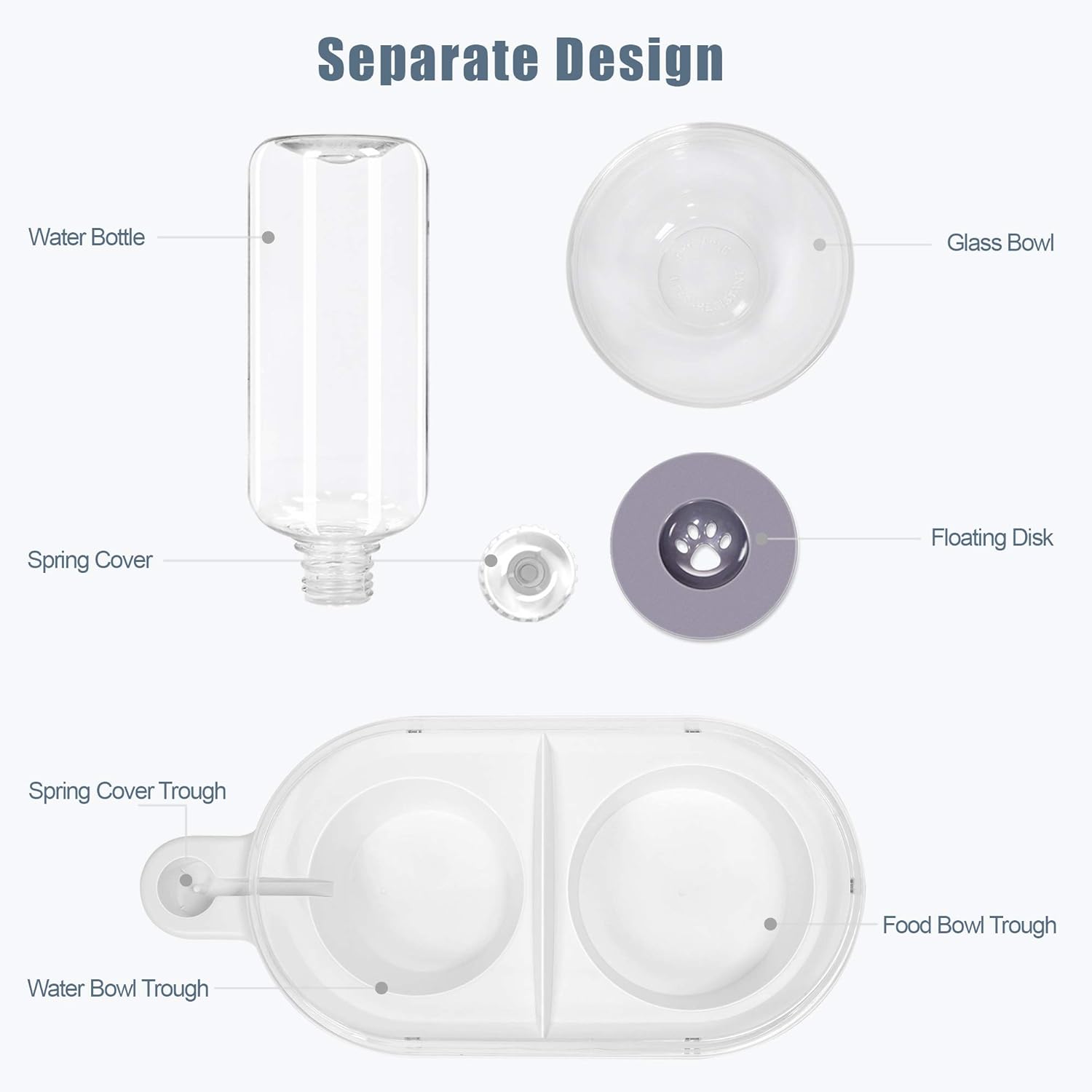Pet Supplies : UPSKY Double Dog Cat Bowls Pet Automatic Water Dispenser Detachable Dog Glass Feeder Bowl No-Spill Pet Food Water Bowls for Cats and Small Dog : 