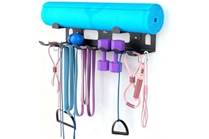 Gym Storage Organizer, Heavy Duty Wall Mount Rack for Resistance Bands, Yoga Mats, Jump Ropes | Multi-Purpose Sports Equipmen
