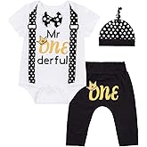 LENSOUS Baby First Birthday Outfit Boy Funny Bowtie One Year Old Boys Romper Bodysuit Set