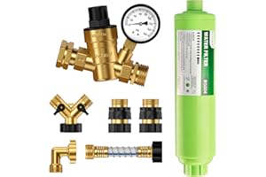 RVGUARD RV Water Pressure Regulator Kit, Inline Water Filter NSF Certified, Hose Splitter, Flexible Connector, Hose Quick Con