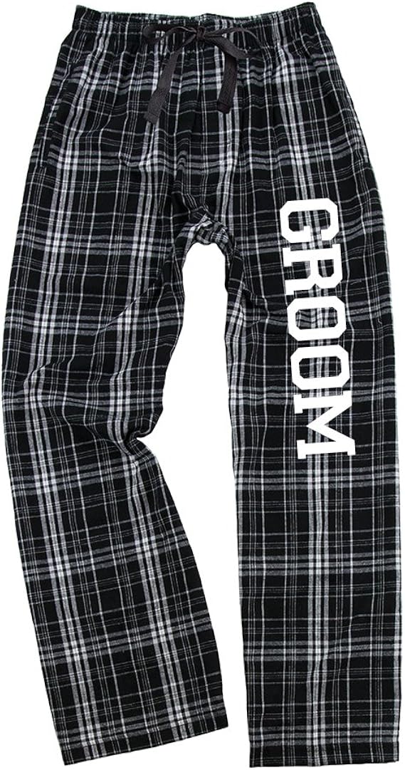 Classy Bride Mens Groom Flannel Pajama Pants Black and White at