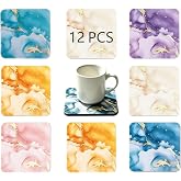 12 Pcs Square Rubber Drink Coasters,Marble Patterned Non-Slip Heat Resistant Cup Mats for Coffee Tea Wine, Table Protection Coasters for Home Office Bar Decor