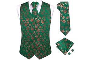Hi-Tie Christmas Vest and Tie Set For Mens Print Shiny Suit Waistcoat Necktie Xmas Holiday Party Tuxedo Vest