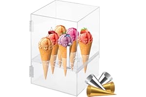 Epidioxi Acrylic Ice Cream Cone Holder - 9 Holes Cabinet With 10 Cups, Display Case Stand for Cones, Desserts, Sushi