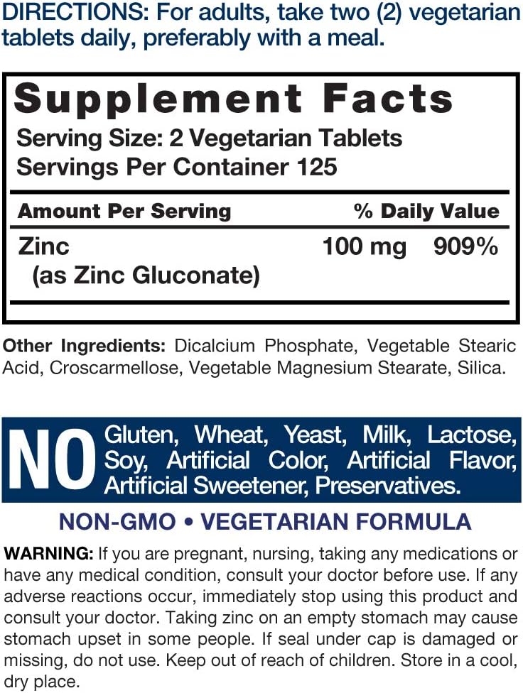 Chelated Zinc Supplement 100mg | 250 Tablets | High Potency & Superior Absorption | Vegetarian, Non-GMO, Gluten Free | by Horbaach: Health & Personal Care