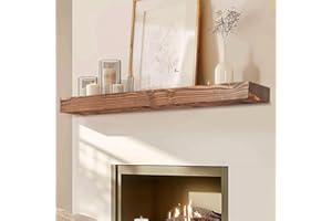 YLYHSST 60" Fireplace Mantel, 3'' Thick Handmade Rustic Solid Wood - Wall Long Floating Shelf with Invisible Metal Bracket, Brown