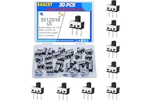EGSCST 30PCS Micro Mini Slide Switch Toggle SPDT Switches 1p2t 2 Position 3 Pin Small Miniature Vertical Panel Mount Dip Knob for Arduino PCB Breadboard and Electronic Project - SS12D10 5mm AC 125V 2A