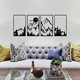 ESTART 4 Pcs Mountain Range Metal Wall Art Decor 25 x 43 cm Rustic Black view 8