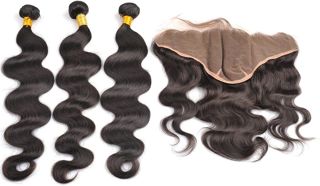 Brazilian Virgin Hair 13x6 Ear to Ear Lace Frontal Closure With Bundles 9A Body Wave Human Hair Weave 3 Bundles With Lace Closure -16 18 20+14 inch