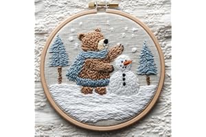 GENERIC Punch Needle Kit for Beginners, Needle Punch Kits for Adults Featuring Bear and Snowman, Ideal for DIY Crafts and Holiday Projects