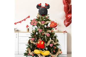 Auirre Cartoon Mouse Valentine's Day Tree Topper Head Arms and Legs, Red Love Heart Flowers Be Mine Decorative Tree Ornaments Decor, Anniversary Wedding Indoor Home Decorations Party Supplies