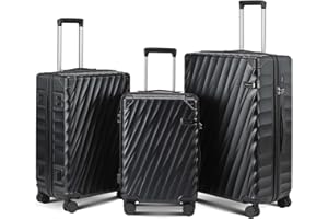 CASELLY Luggage sets 3 piece with Spinner Wheels, PC Hard Shell Travel Luggage, Carry On suitcase with TSA Lock,YKK Zippers,Charcoal Metallic (Black, 3 Piece Sets(20/24/28))