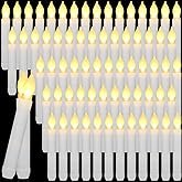 Macarrie 108 Pieces Flameless LED Taper Candles Battery Operated Candles, Flickering Light Electric Handheld Candlesticks, Halloween Christmas Church Party Weddings Decoration(White, Warm White Light)