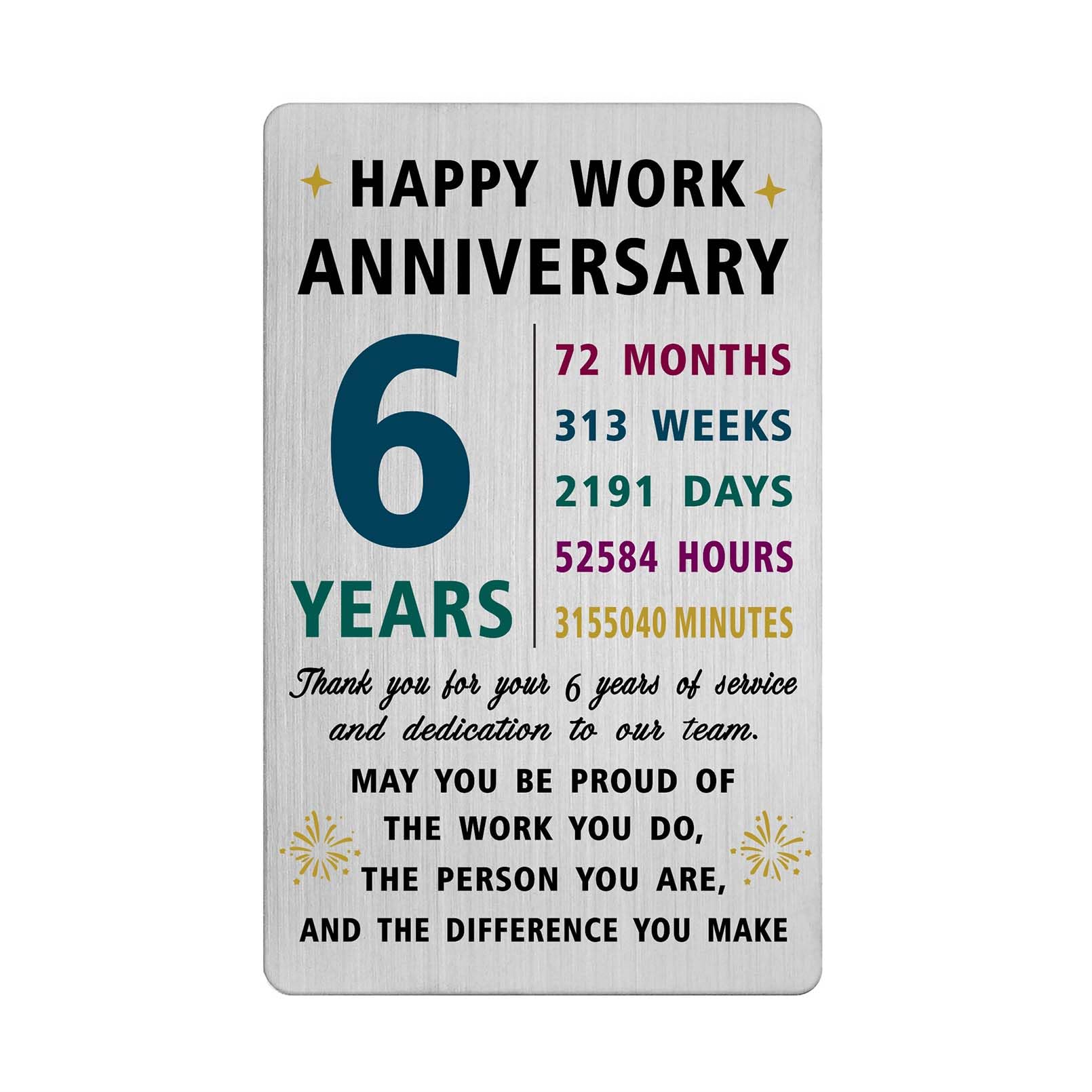 Richesele 6 Years Work Service Card - Thank You 6 Years Work Gifts - Happy 6th Work Anniversary Credit Card Size Keepsake