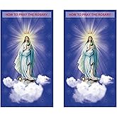 Two How to Pray The Rosary Trifold Instructions Pocket Holy Cards with Hail Mary, Our Father Prayers, Apostle's Creed