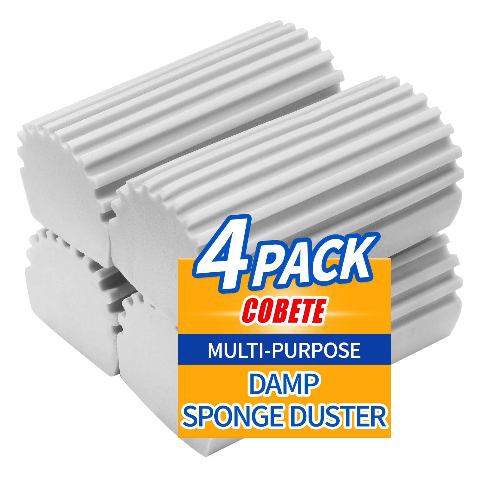 COBETE Damp Clean Duster Sponge,4pack Magic Sponge Eraser,Reusable Damp Dusting Sponge Household Cleaning for Blinds, Glass, Baseboards,Radiators,Window Track Grooves(Grey)