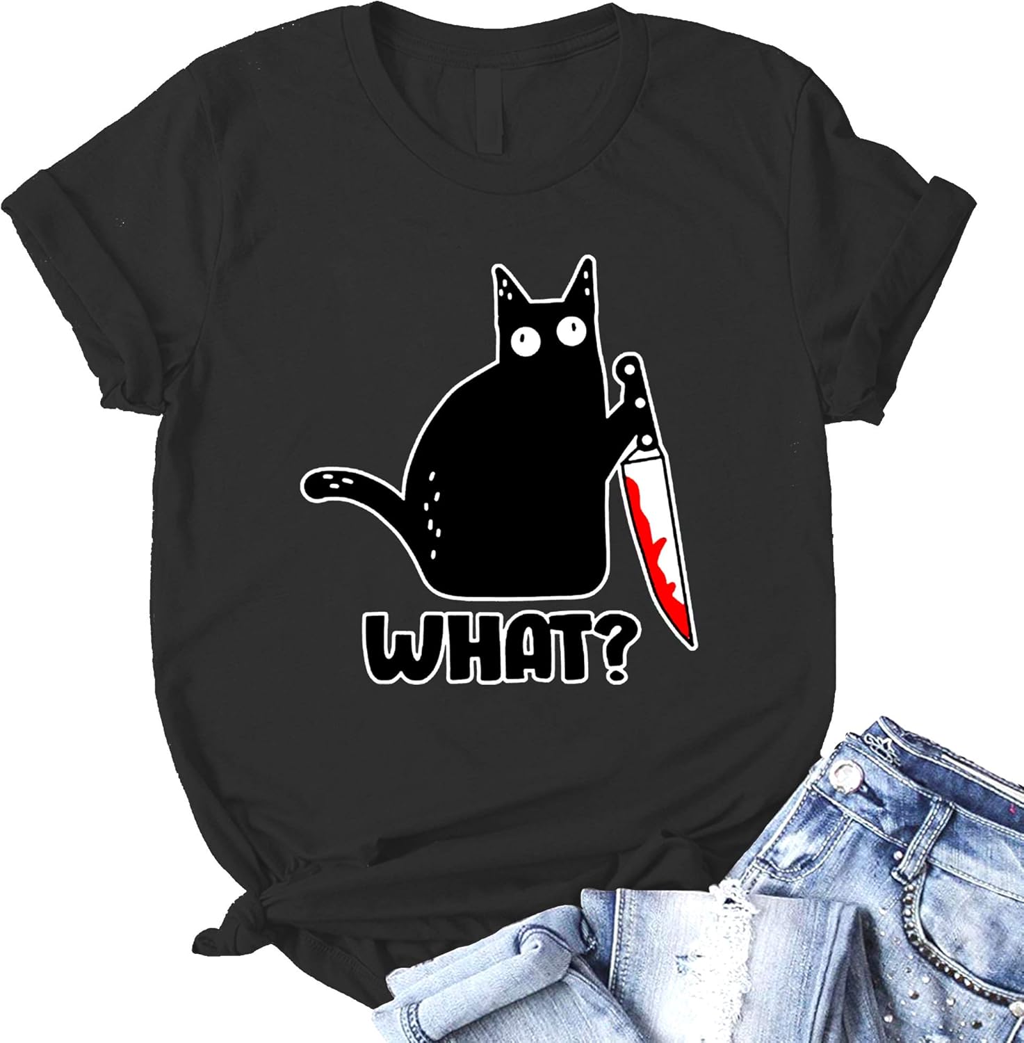 Halloween Cat What Bloody Knife Unisex TShirt, Tank Top
