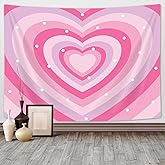 Cute Pink Aesthetic Tapestry for Girl Bedroom, Pink Heart Tapestry Wall Hanging 2000s Hippie Wall Tapestries Decor for Home College Dorm Living Room, Woman Teen Girls Room Art Tapestries 60X40 Inch
