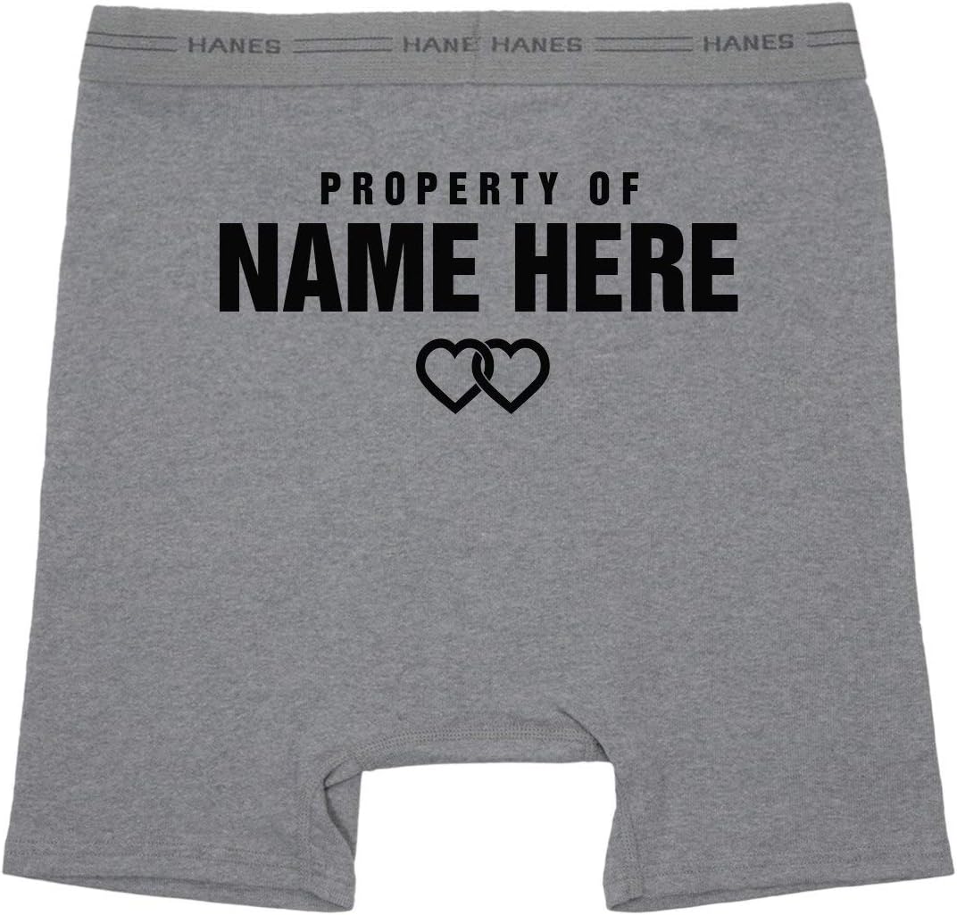 Personalized Property of Mens Undies: Hanes Heather Grey Boxer Brief Underwear
