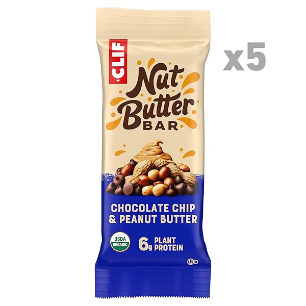 CLIF NUT BUTTER BAR – CHOCOLATE CHIP & PEANUT BUTTER – FILLED ENERGY BARS – NON-GMO – USDA ORGANIC – PLANT-BASED – LOW GLYCEMIC – 1.76 OZ. (5 PACK)