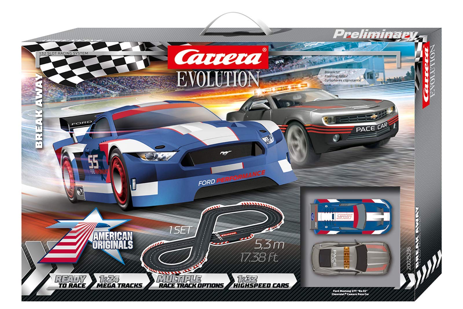Carrera Evolution 20025236 Break Away Analog Electric 1:32 Scale Slot Car Racing Track Set - Includes Two 1:32 Scale Cars & Two Dual-Speed Controllers Ages 8+