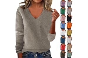 GUMIPY Cashmere Sweaters for Women Long Sleeve Deep V Neck Sweaters Soft Wool Tunic Sweaters Tops Trendy Sweaters Dressy
