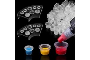 TONBAO 600pcs Tattoo Ink Caps with 2pcs Tattoo Ink Cups Holder - SML Mixed Size Tattoo Pigment Caps with Wide Cup Edge Ink Set Tattoo Supplies…