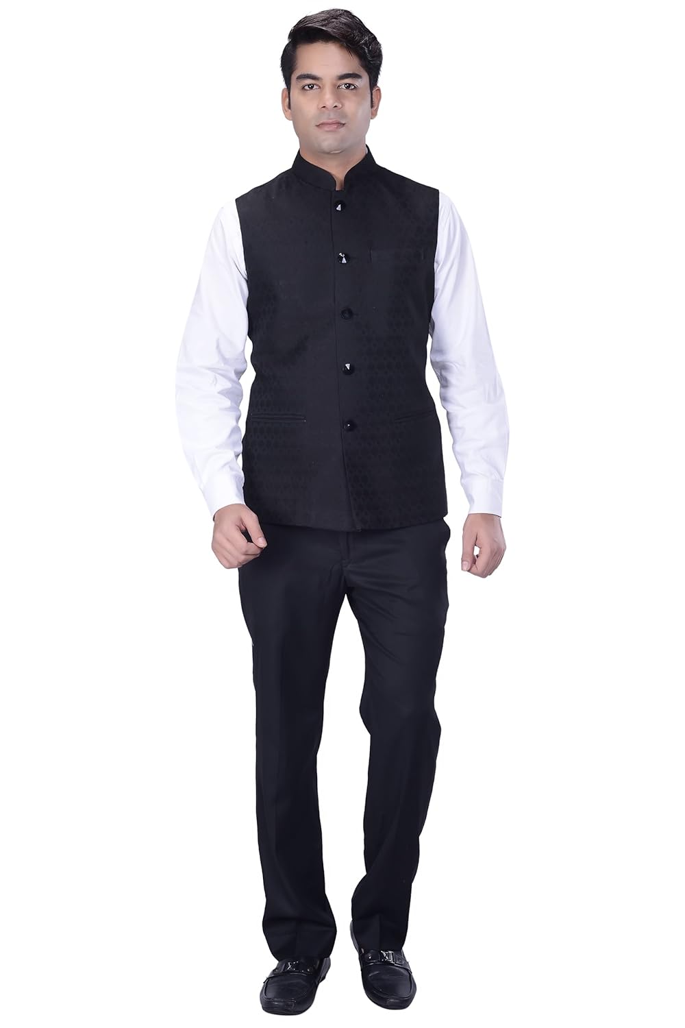 kisah men's woven cotton silk black nehru jacket