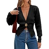 Womens Button Up Cardigans Deep V Neck Long Sleeve Sweaters Knit Loose Sweater Tops