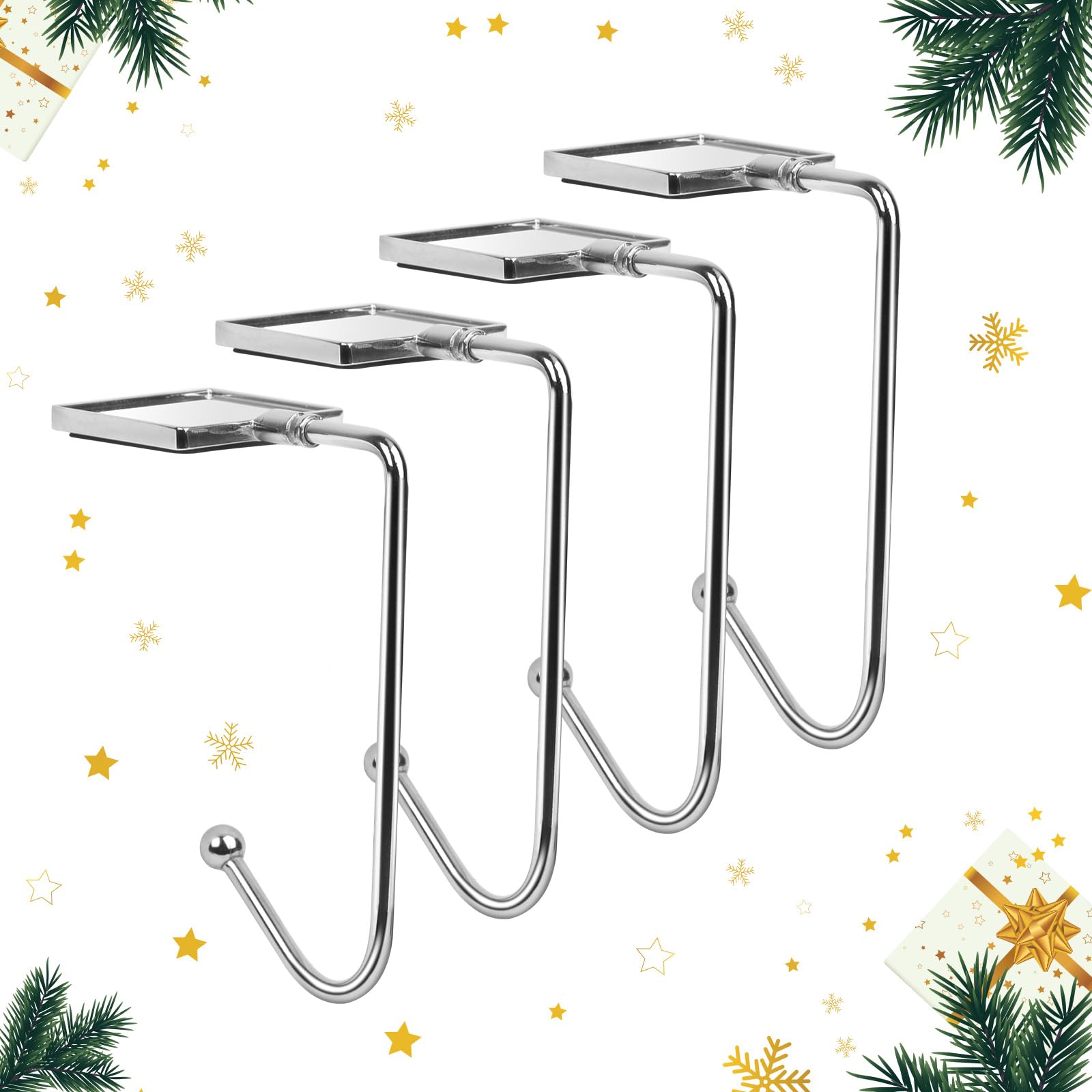 LAITER 4 PCS Stocking Holders for Fireplace Christmas Mantle Stocking Hooks Hangers Fireplace Table Silver Anti-Skid Metal Desk Holder Long Lightweight Hook for Party Ornaments Decorations Gift